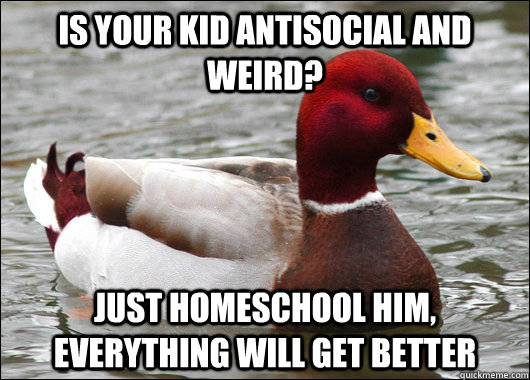 Is your kid antisocial and weird? just homeschool him, everything will get better  Malicious Advice Mallard