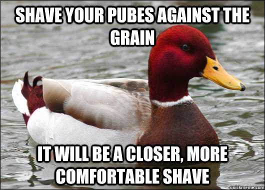 Shave your pubes against the grain It will be a closer, more comfortable shave  Malicious Advice Mallard