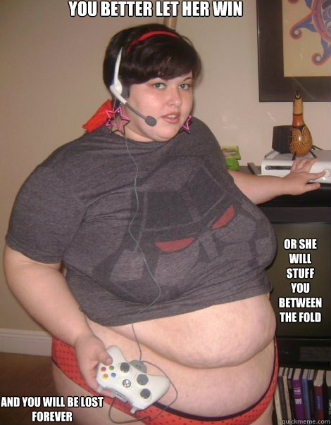 You better let her win Or she will stuff you between the fold And you will be lost forever  Xbox Gamer Girl