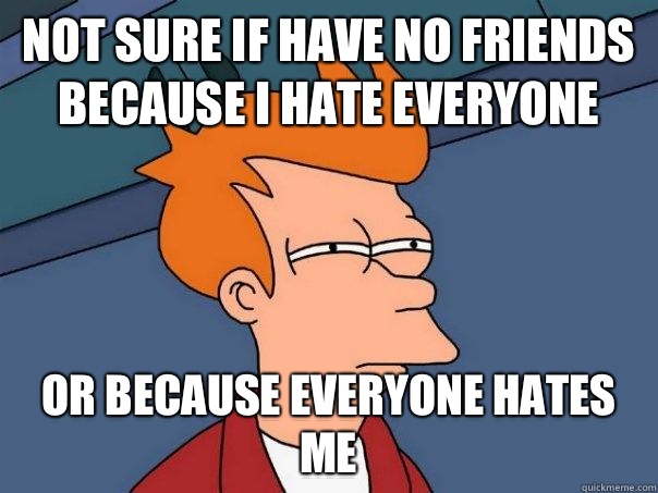 Not sure if have no friends because I hate everyone Or because everyone hates me  Futurama Fry