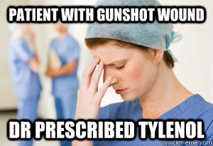 Patient with gunshot wound Dr prescribed tylenol  