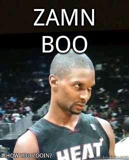 zamn boo how you zooin?  Hey Boo Chris Bosh