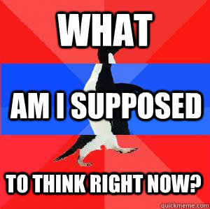 what  am i supposed to think right now?  Socially awesome awkward awesome penguin