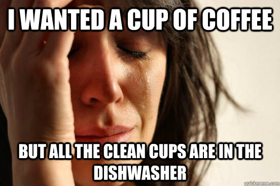 I wanted a cup of coffee but all the clean cups are in the dishwasher   First World Problems