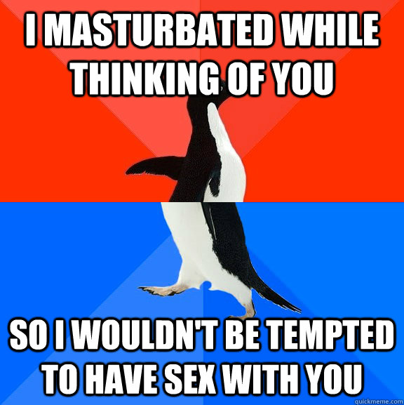 I masturbated while thinking of you so i wouldn't be tempted to have sex with you  Socially Awesome Awkward Penguin