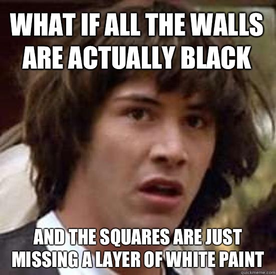 what if all the walls are actually black and the squares are just missing a layer of white paint - what if all the walls are actually black and the squares are just missing a layer of white paint  conspiracy keanu