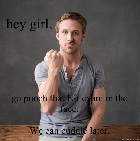 hey girl, go punch that bar exam in the face.

We can cuddle later.  