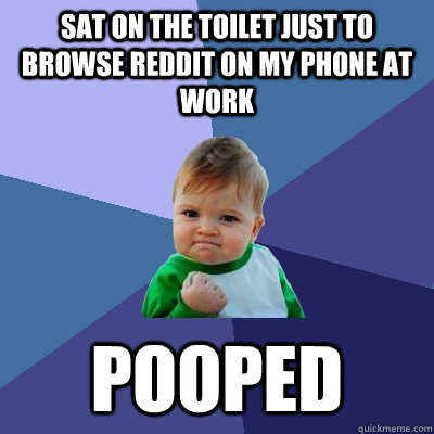 sat on the toilet just to browse reddit on my phone at work pooped  Success Kid