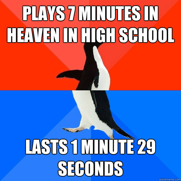 Plays 7 minutes in heaven in high school lasts 1 minute 29 seconds  Socially Awesome Awkward Penguin