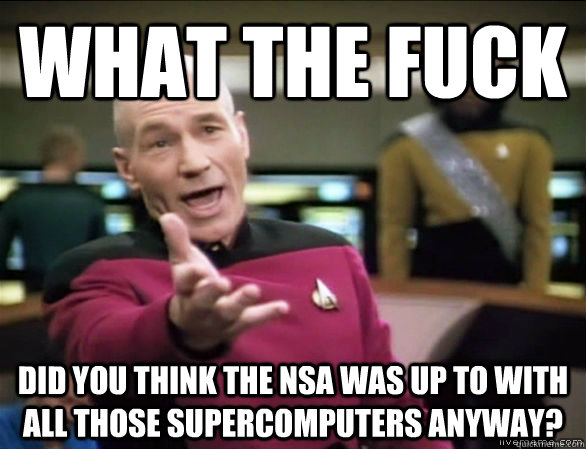 What the fuck Did you think the NSA was up to with all those supercomputers anyway?  Annoyed Picard HD