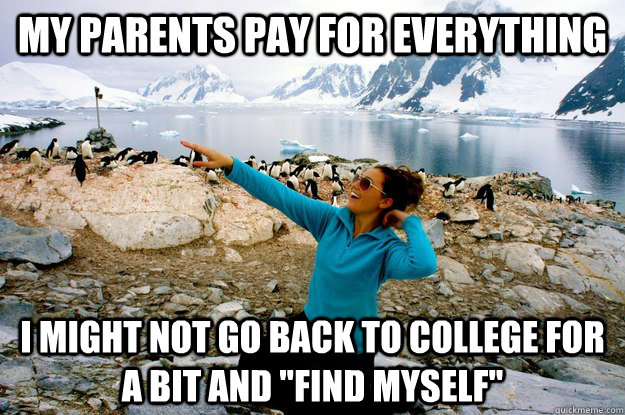 my parents pay for everything I might not go back to college for a bit and 