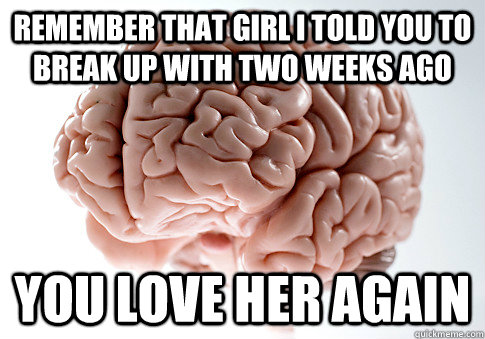 Remember that girl i told you to break up with two weeks ago you love her again  ScumbagBrain