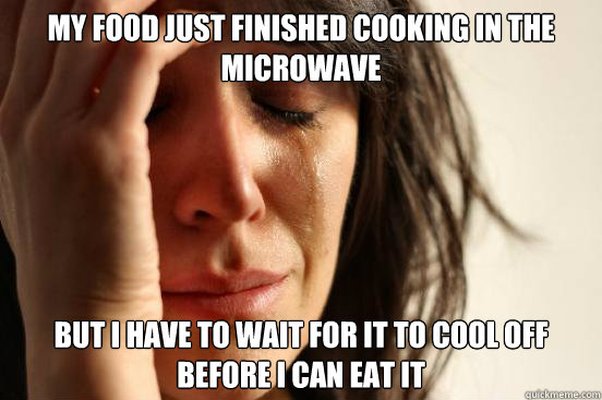 my food just finished cooking in the microwave but I have to wait for it to cool off before I can eat it  First World Problems
