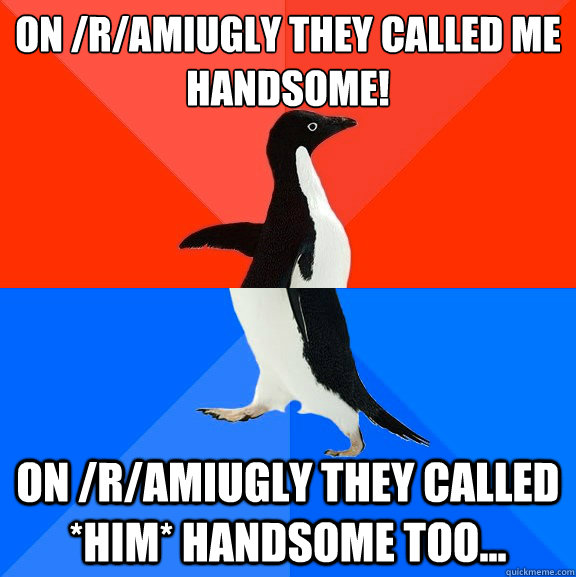 On /r/AmIUgly they called me handsome! On /r/AmIUgly they called *him* handsome too...  Socially Awesome Awkward Penguin