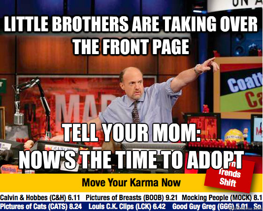 little brothers are taking over the front page tell your mom:
now's the time to adopt  Mad Karma with Jim Cramer