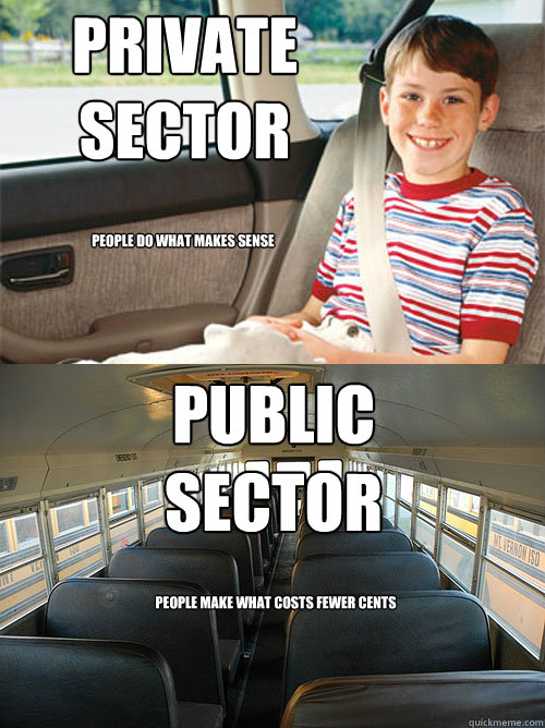 private 
sector public
sector people do what makes sense people make what costs fewer cents - private 
sector public
sector people do what makes sense people make what costs fewer cents  Scumbag Seat Belt Laws