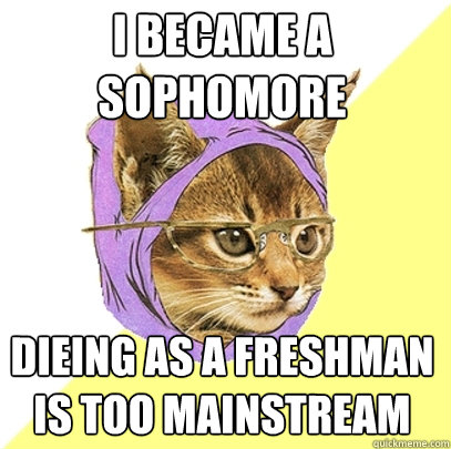 i became a sophomore dieing as a freshman is too mainstream   Hipster Kitty