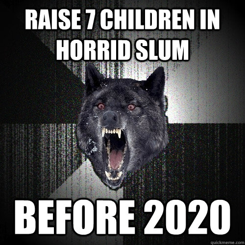 raise 7 children in horrid slum  before 2020  Insanity Wolf