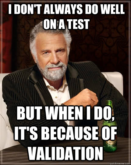 I don't always do well on a test but when I do, it's because of validation  The Most Interesting Man In The World
