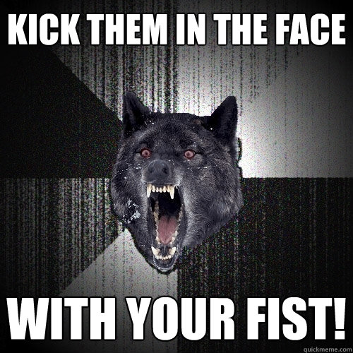 KICK THEM IN THE FACE WITH YOUR FIST!  Insanity Wolf