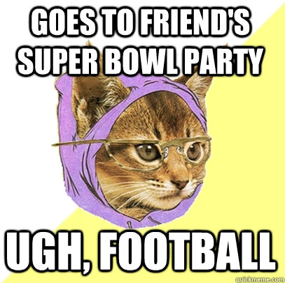 goes to friend's super bowl party Ugh, Football  Hipster Kitty
