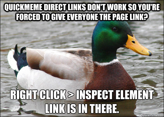 Quickmeme direct links don't work so you're forced to give everyone the page link? Right Click > Inspect Element
Link is in there.  Actual Advice Mallard