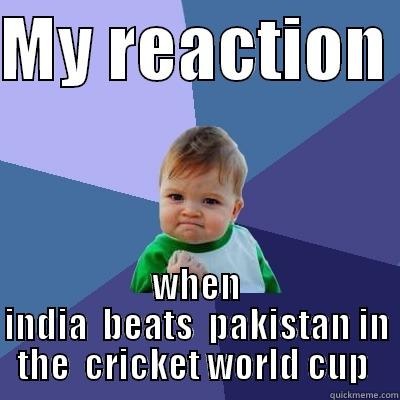 MY REACTION  WHEN INDIA  BEATS  PAKISTAN IN THE  CRICKET WORLD CUP  Success Kid