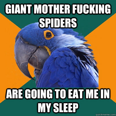 Giant mother fucking spiders Are going to eat me in my sleep  Paranoid Parrot