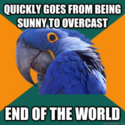 Quickly goes from being sunny to overcast END OF THE WORLD  Paranoid Parrot