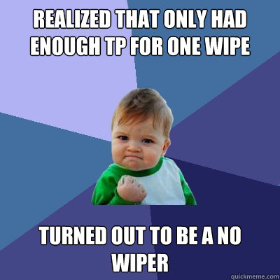 Realized that only had enough TP for one wipe Turned out to be a no wiper  Success Kid