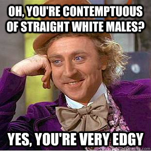 Oh, you're contemptuous of straight white males? yes, you're very edgy  Condescending Wonka
