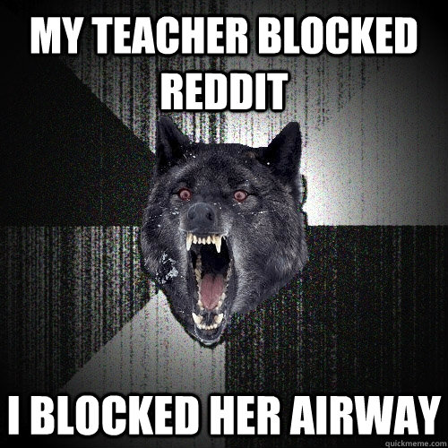 my teacher blocked reddit i blocked her airway  Insanity Wolf