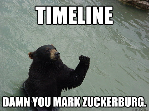 Timeline  Damn you Mark Zuckerburg.   Vengeful Bear