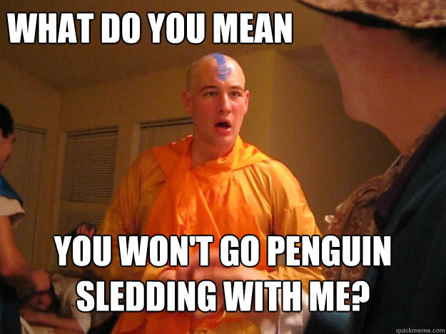 What do you mean you won't go penguin sledding with me? - What do you mean you won't go penguin sledding with me?  Astonished Aang