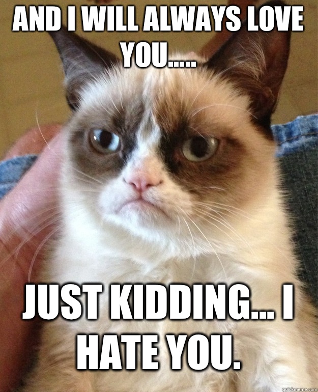 And I will always love you..... Just kidding... I hate you.   Grumpy Cat