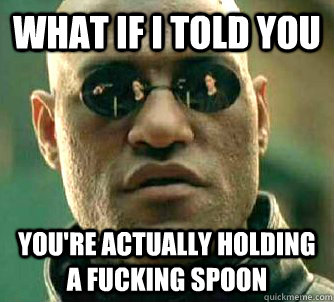 what if i told you you're actually holding a fucking spoon  Matrix Morpheus