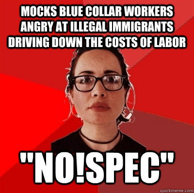 mocks blue collar workers angry at illegal immigrants driving down the costs of labor 
