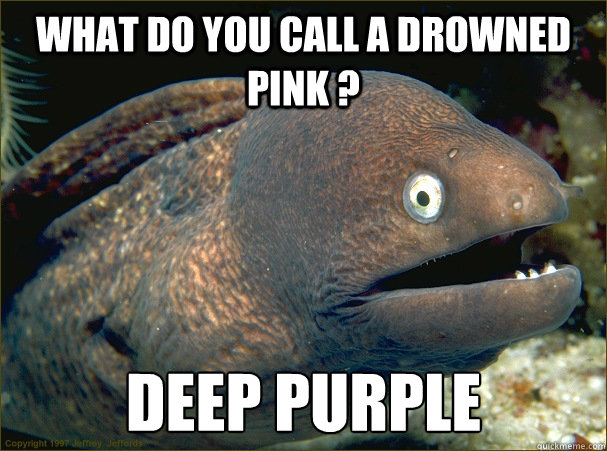 What do you call a drowned Pink ? Deep purple  Bad Joke Eel