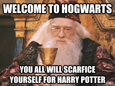 Welcome to Hogwarts you all will scarfice yourself for harry potter   Drew Dumbledore
