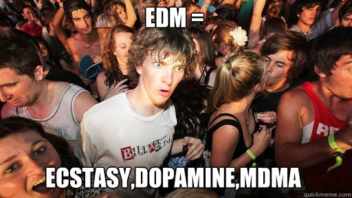 EDM =
 Ecstasy,Dopamine,MDMA  Sudden Clarity Clarence