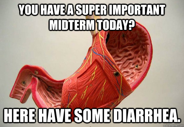 You have a super important midterm today? here have some diarrhea.   