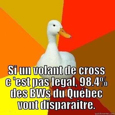  mister couak!!!! -  SI UN VOLANT DE CROSS C 'EST PAS LEGAL, 98.4% DES BWS DU QUÉBEC VONT DISPARAITRE. Tech Impaired Duck