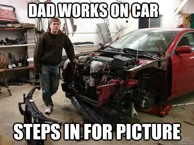 Dad works on car Steps in for picture  Geese