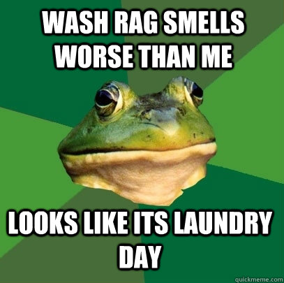 wash rag smells worse than me looks like its laundry day  Foul Bachelor Frog