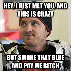 Hey, I just met you, and this is crazy but smoke that blue and pay me bitch - Hey, I just met you, and this is crazy but smoke that blue and pay me bitch  Jesse Rae Pinkman