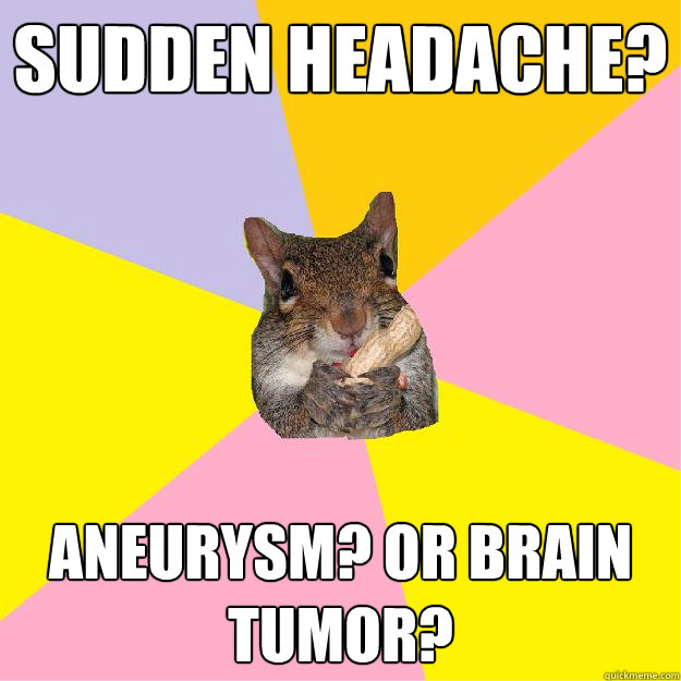 Sudden headache? Aneurysm? Or Brain tumor?  Hypochondriac Squirrel