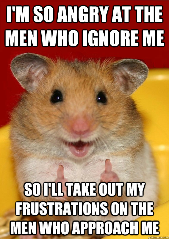 i'm so angry at the men who ignore me so i'll take out my frustrations on the men who approach me   Rationalization Hamster