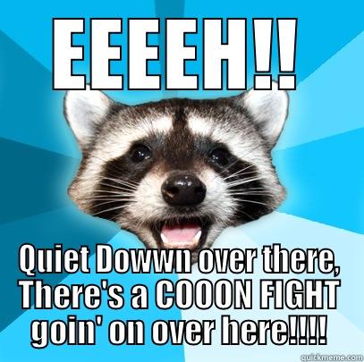 EEEEH!! QUIET DOWWN OVER THERE, THERE'S A COOON FIGHT GOIN' ON OVER HERE!!!! Lame Pun Coon