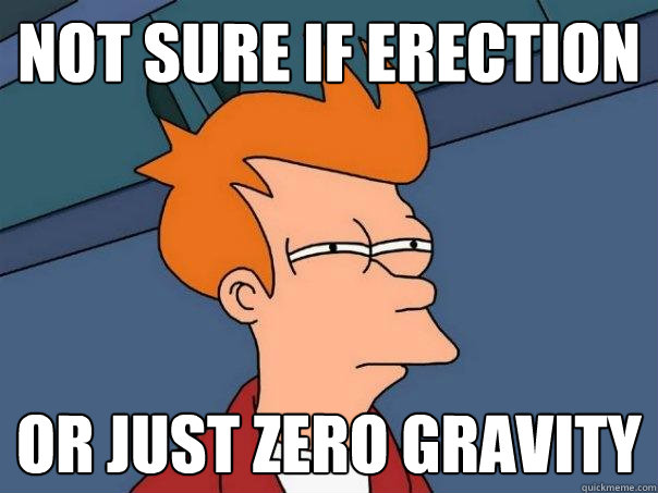 Not sure if Erection  Or just zero gravity  Futurama Fry