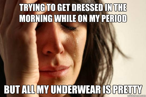 trying to get dressed in the morning while on my period But all my underwear is pretty - trying to get dressed in the morning while on my period But all my underwear is pretty  First World Problems